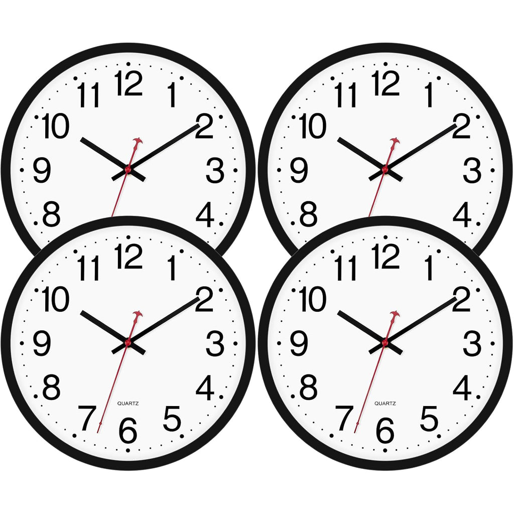 Foxtop 4 Pack Multi-Time Zone Black Wall Clock, 12 Inch Silent Non Ticking Quartz Battery Operated Round Classic Analog Wall Clock For Classroom School Office Living Room Bedroom Home