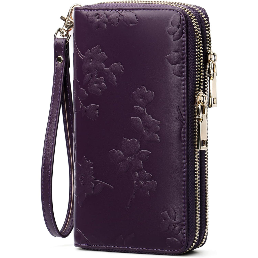 yiijay Womens Wallet RFID Blocking Large Capacity Vegan Leather Double Zip Wristlet Wallet Card Holder Travel Ladies Clutch