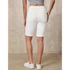 Bermuda Shorts for Women Jean Pull On Elastic Waist High Waisted Knee Length Fold Hem Stretchy Denim Long Shorts