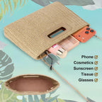 Beach Clutch Bag Straw Summer Clutch Purses for Women Handmade Woven Purse Detachable Gold Chain, Crossbody