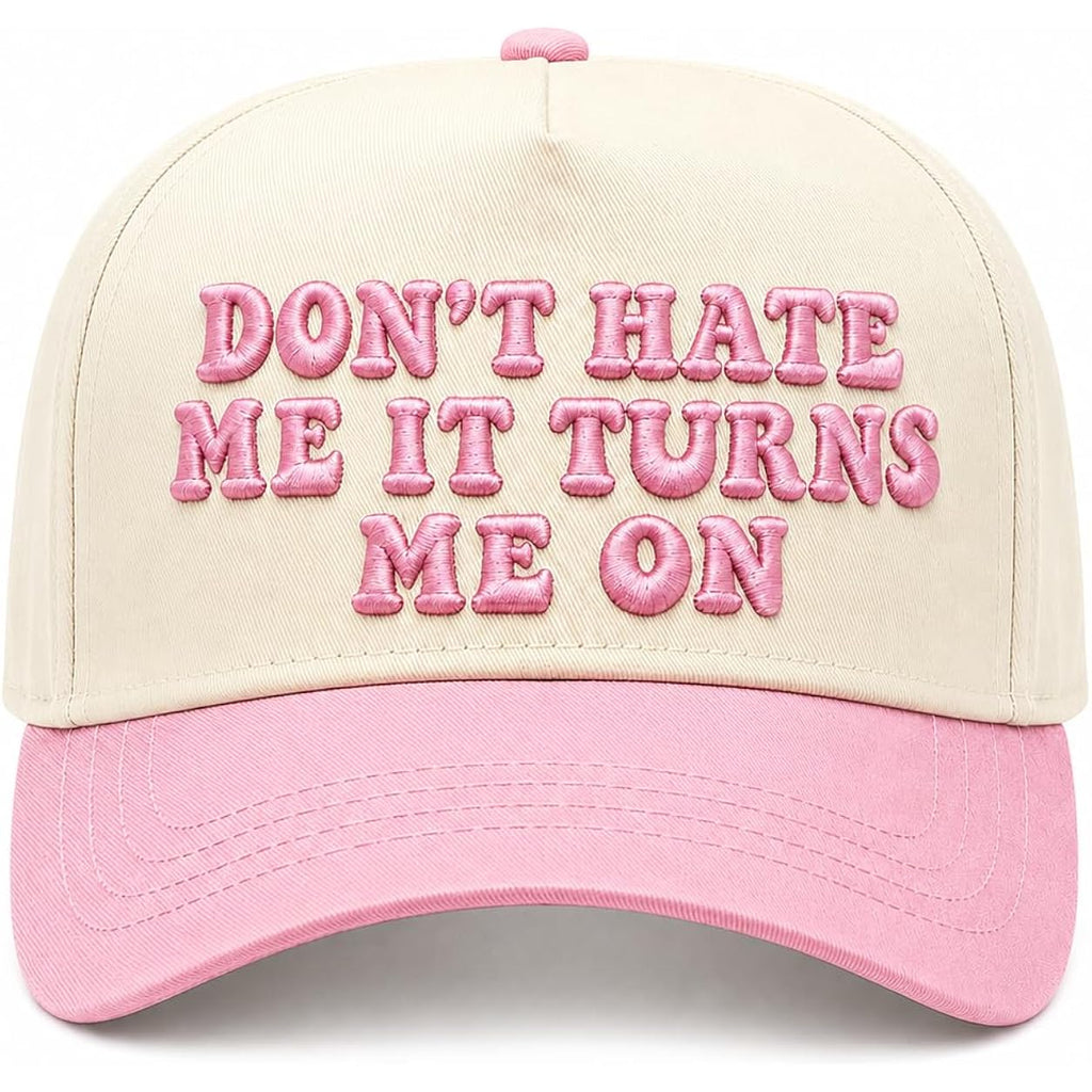 Vintage Canvas Embroidery Funny Hats Put It On My Husband's Tab Hat Adjustable Baseball Cap for Men Women Don't Hate Me It Turns Me on Pink