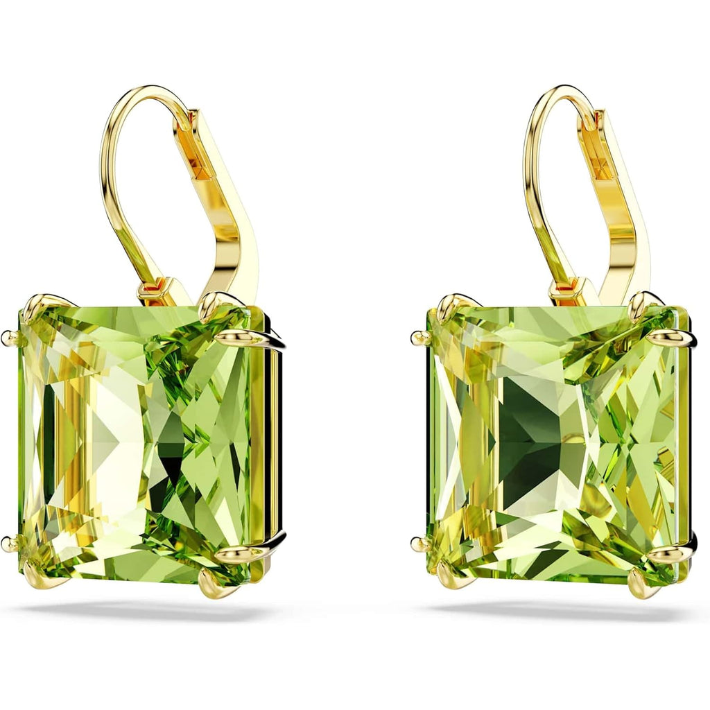 Swarovski Millenia Drop Earrings, Square Cut, Green Crystal, Gold-tone Finish