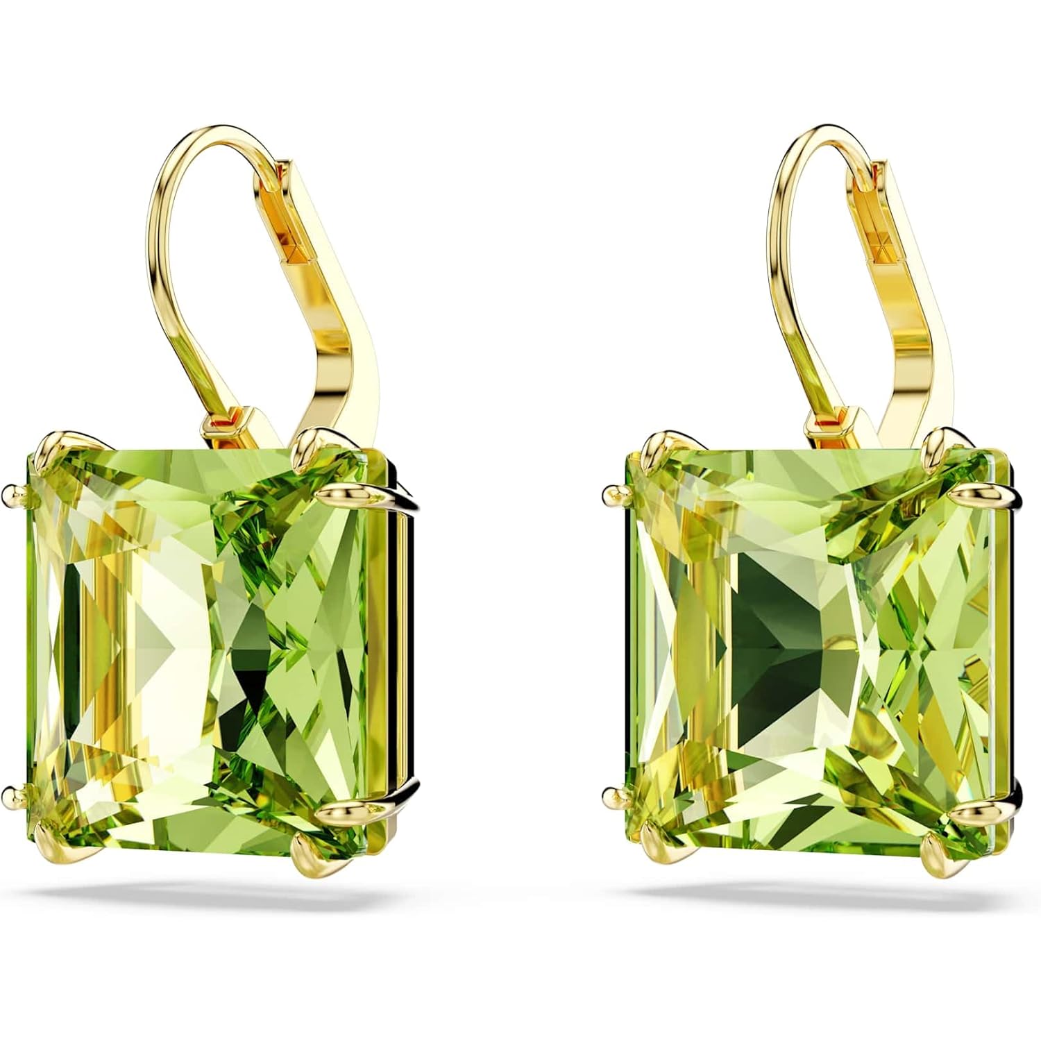 Swarovski Millenia Drop Earrings, Square Cut, Green Crystal, Gold-tone Finish