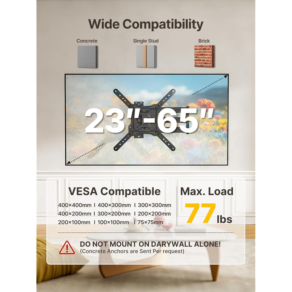 Montek Long Arm Tv Wall Mount For Most 23-65 Inch Tvs, 29 Inch Long Extension Tv Mount Swivel And Tilt, Full Motion Wall Mount Tv Bracket Fit Max Vesa 400 X 400Mm, Up To 77 Lbs