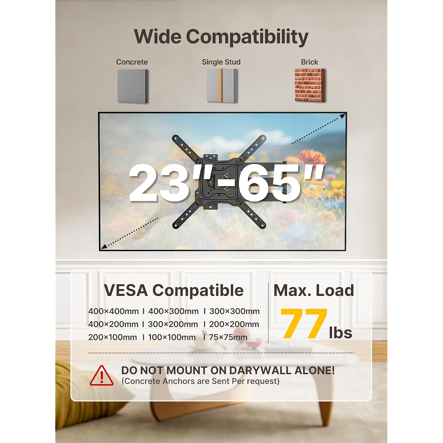Montek Long Arm Tv Wall Mount For Most 23-65 Inch Tvs, 29 Inch Long Extension Tv Mount Swivel And Tilt, Full Motion Wall Mount Tv Bracket Fit Max Vesa 400 X 400Mm, Up To 77 Lbs