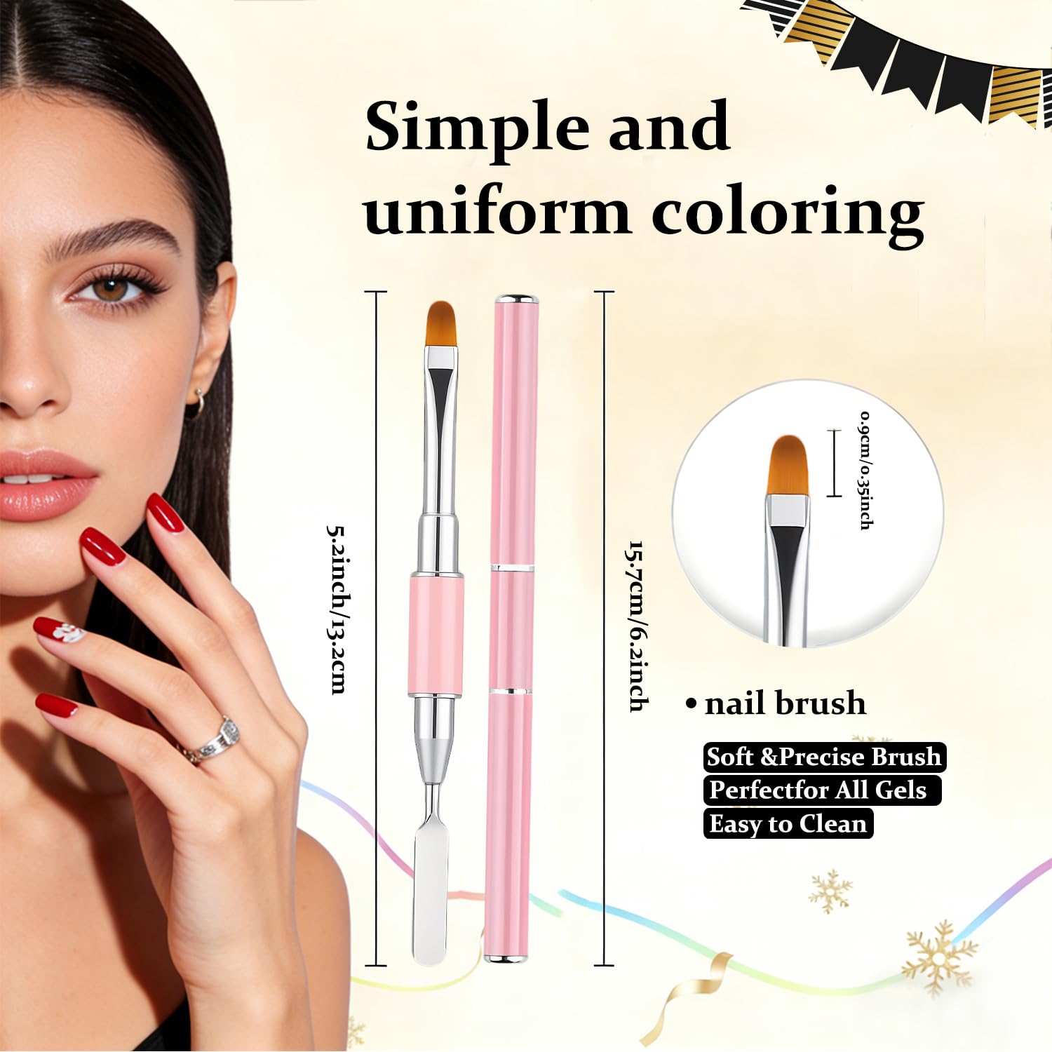 Dual-Ended Gel Nail Brush Set - Nail Sculpting Tool for Poly Extension, Sculpture Gel - Polygel Brushes Manicure Design Kit for Salon & DIY Use, 2Pcs Black&Pink