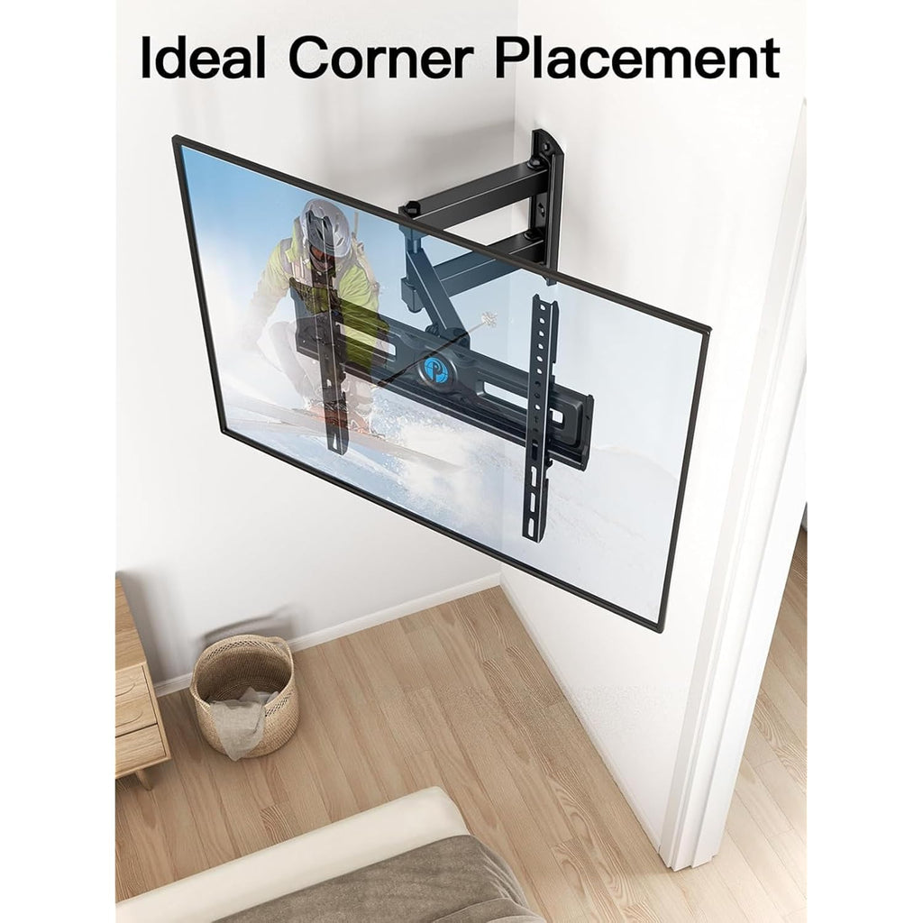 Pipishell Full Motion TV Wall Mount for Most 26-65 inch Flat & Curved TVs up to 77 lbs, Adjustable Bracket Height, Corner TV Mount with Single Articulating Arm, Max VESA 400x400mm, PIMF9