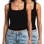Women's 2 Pack Summer Square Neck Tank Tops Workout Cropped Ribbed Summer Camisole Sleeveless Clothes 2025