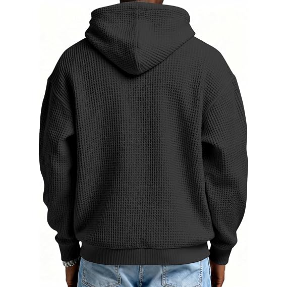 Men's Waffle Knit Quarter Zip Hoodie Long Sleeve Pullover Sweatshirt with Pockets