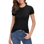 Women'S Crewneck Slim Fitted Short Sleeve T-Shirt Stretchy Bodycon Basic Tee Tops