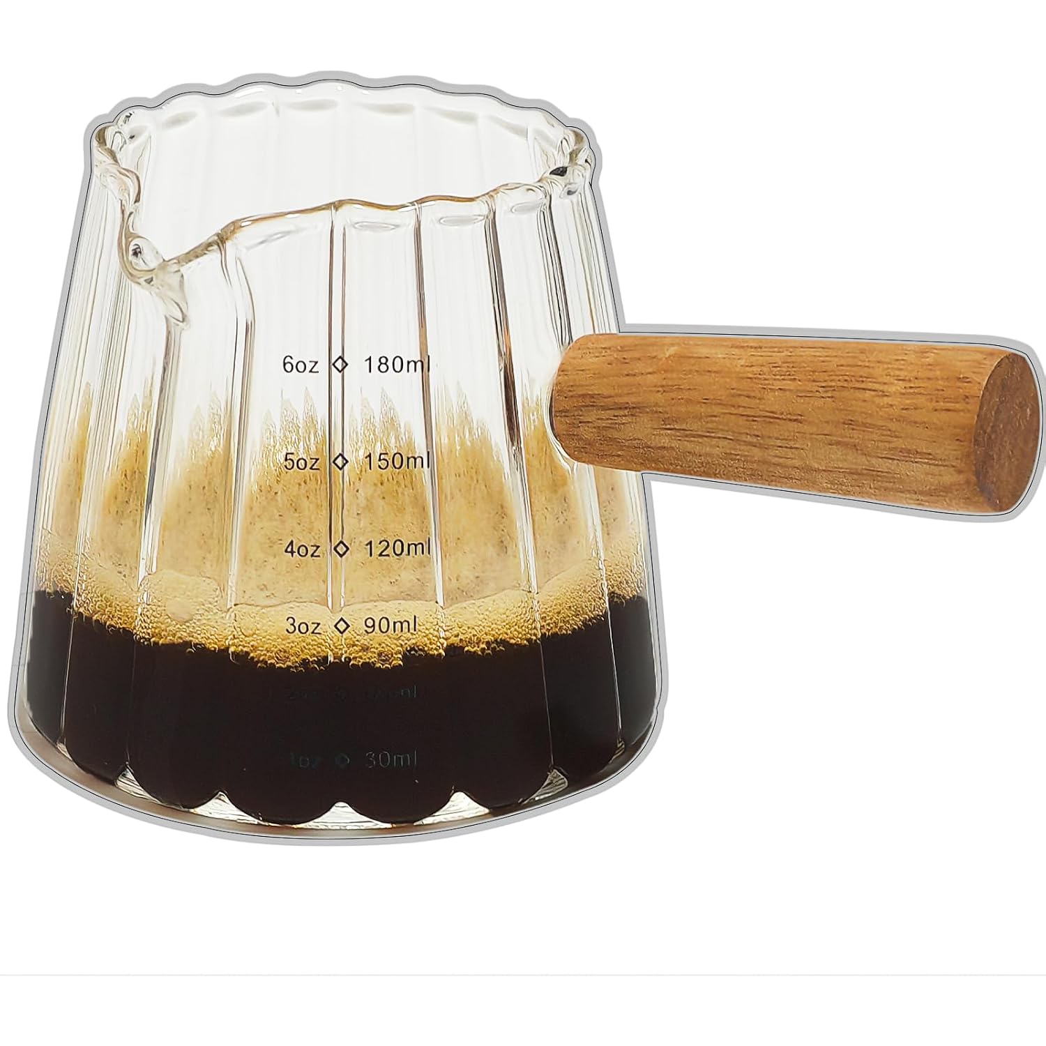 Tiwpajs Espresso Cups 6Oz, Espresso Accessories, Expresso Shots Cup, Espresso Shot Glass With V-Shaped Mouth, Ribbed Milk Frothing Pitcher, Glass Measuring Cup