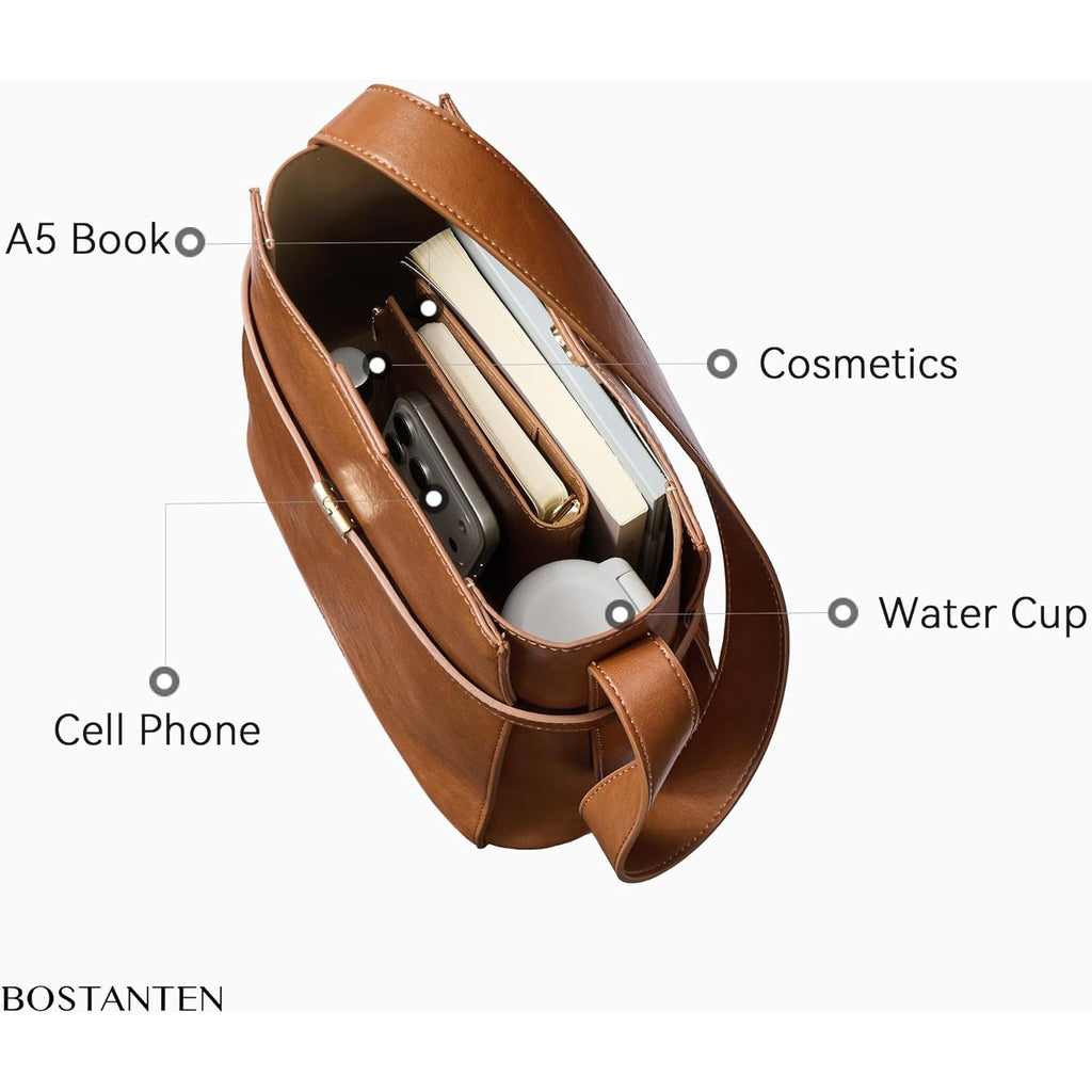 BOSTANTEN Bucket Bag Soft Vegan Leather Purses for Women Trendy Shoulder Handbags with Separate Pouch