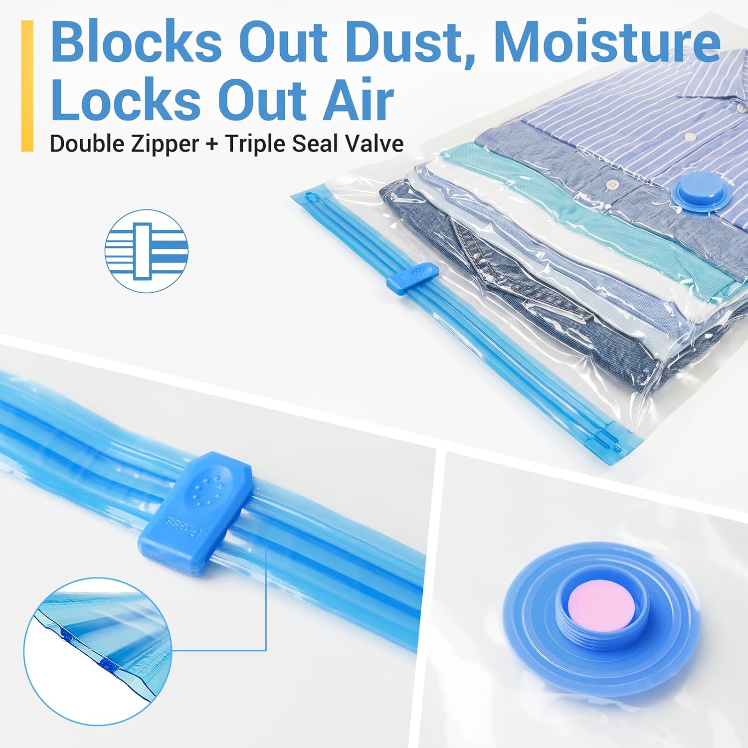Vacuum Storage Bags With Hand Pump, Plastic Packaging Bags, 80% Space Saver Vacuum Seal Bags For Clothing, Travel Lugggage, Blankets, Comforters, 20 Combo