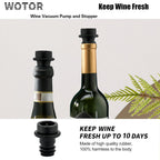 Wotor Wine Saver Vacuum Pump With 4 Stoppers, Wine Stopper & Preserver, Reusable Bottle Sealer Keeps Fresh, Ideal Accessories Gift (Flat Handle)