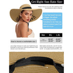 Senker Fashion Floppy Beach Hats for Women Straw Sun Hat Foldable Wide Brim Embroidered Roll up Summer Vacation Travel