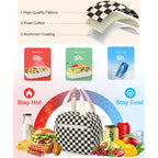 Corduroy Lunch Bag,Small Insulated Lunch Box For Women Men | Reusable Lunchbag,Cute Lunch Tote Bag,Lunchbox For Work,Corduroy Black Checkered
