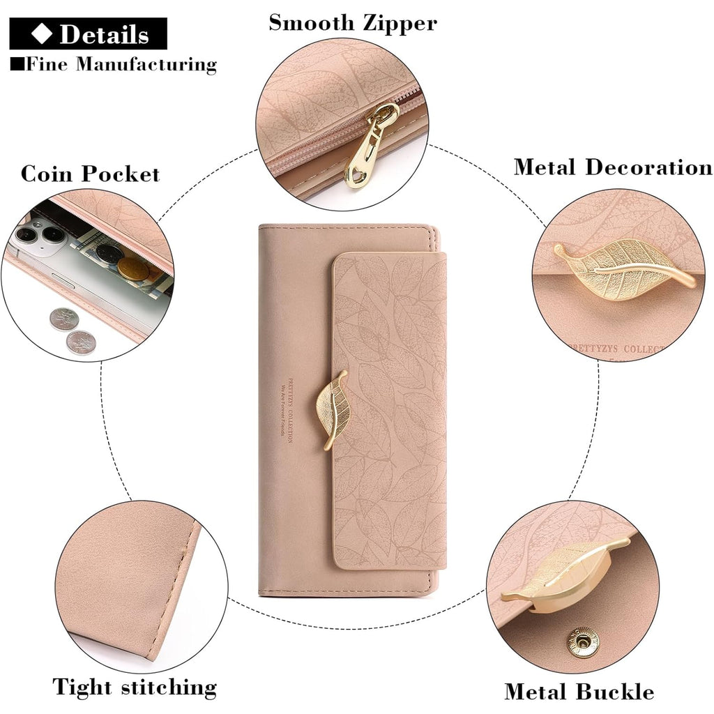 Women's Wallet Leather RFID Blocking Bifold Clutch Large Capacity Credit Card Holder with Coin Zipper Purse