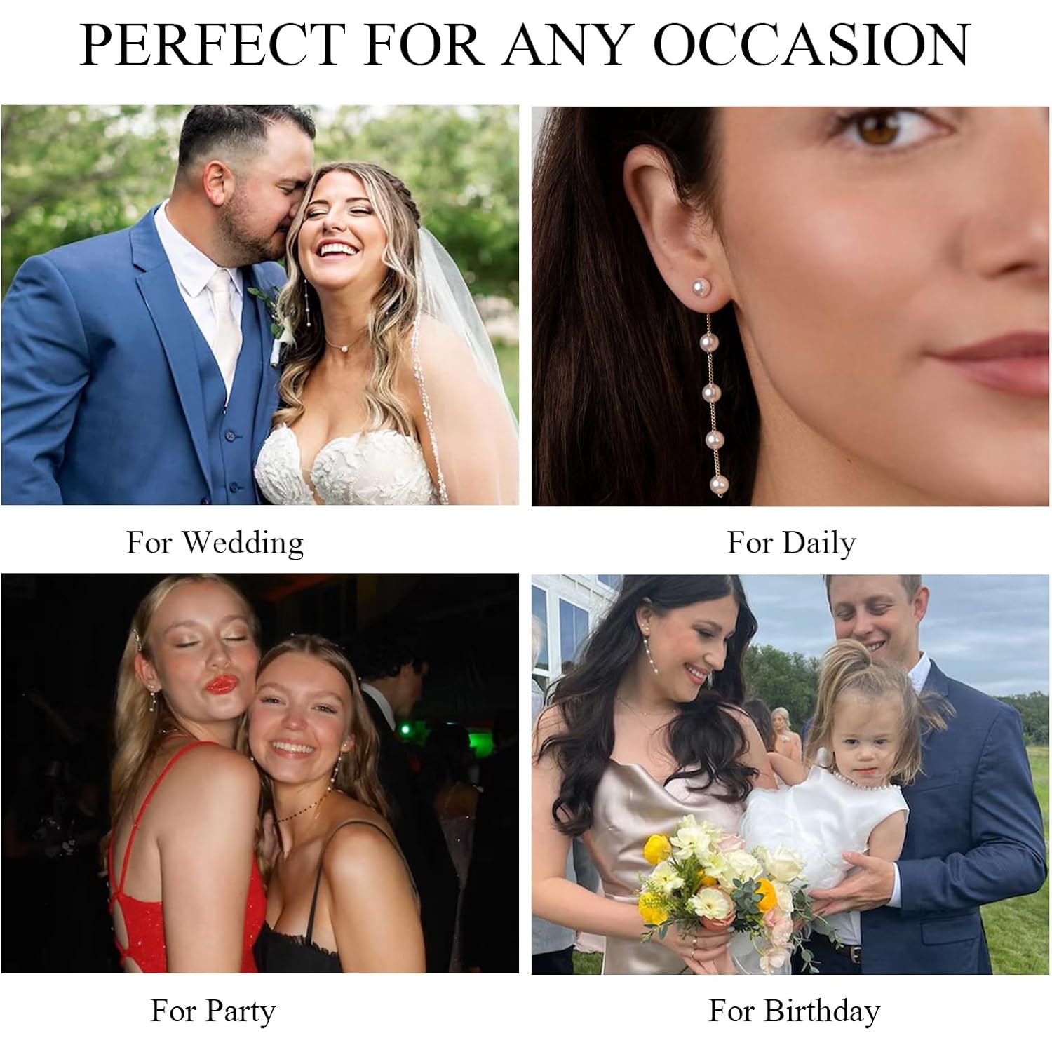 Pearl Earrings，4mm 5mm 6mm Gold/Silver Dangle Earrings for Women White Long Drop Pearl Dangling Earrings Bridal Wedding Dainty Prom Earrings Birthday Gifts Jewelry