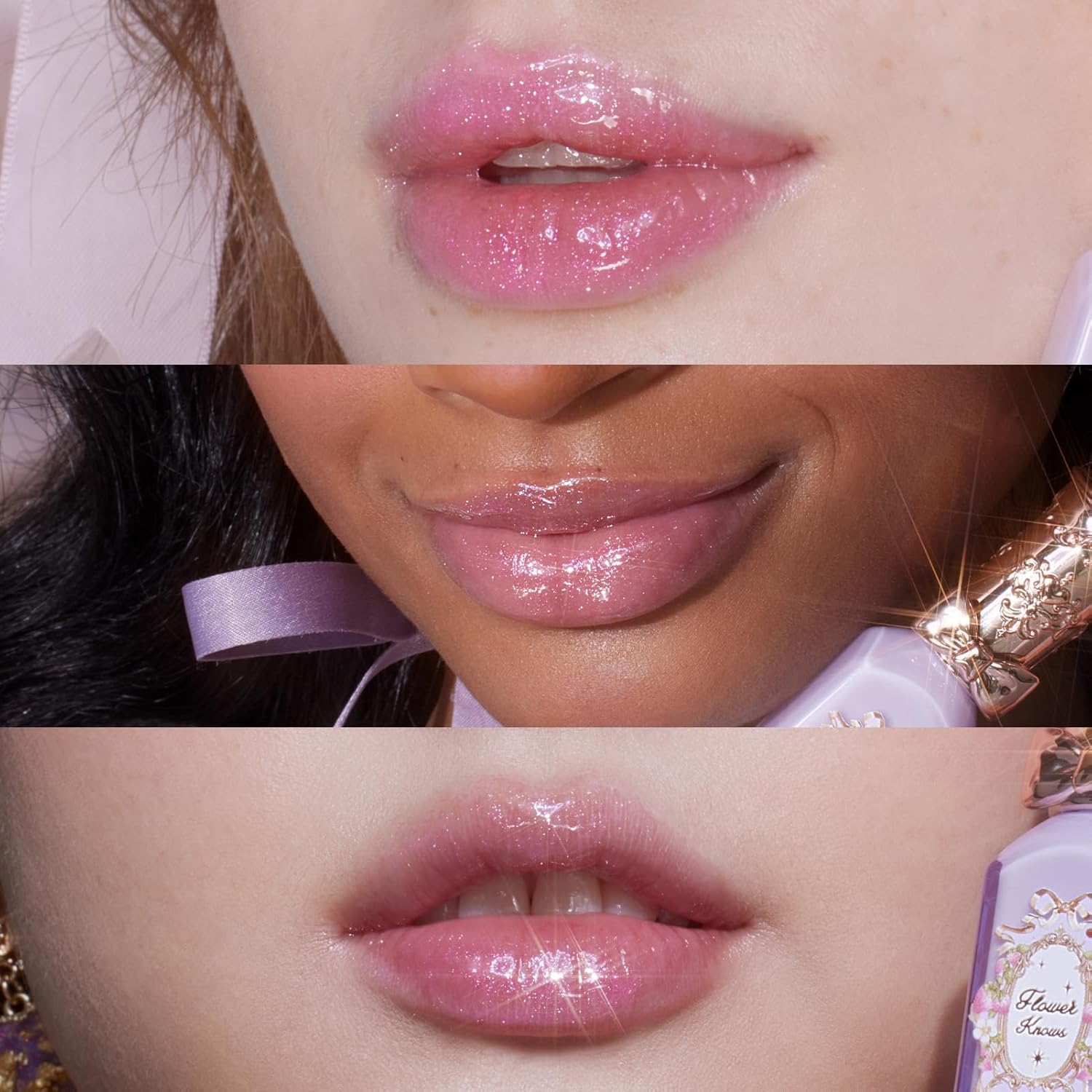 Flower Knows Violet Strawberry Rococo Glowy Lip Gloss,Moisturizing Shimmery Transparent Pink Plumping Lip Oil,Hydrating Lip Tint for Girls&Women,Vegan & Cruelty-Free,0.12 Fl Oz(G03 Berry Bomb)