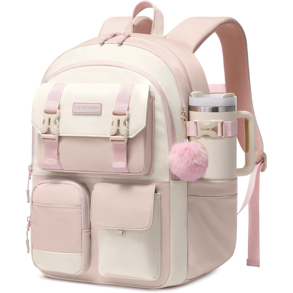 Lovevook School Backpack For Teen Girls,Student Backpack Purse For 8-16 Teenage,Cute Kid Bookbag With Large Cup Holder