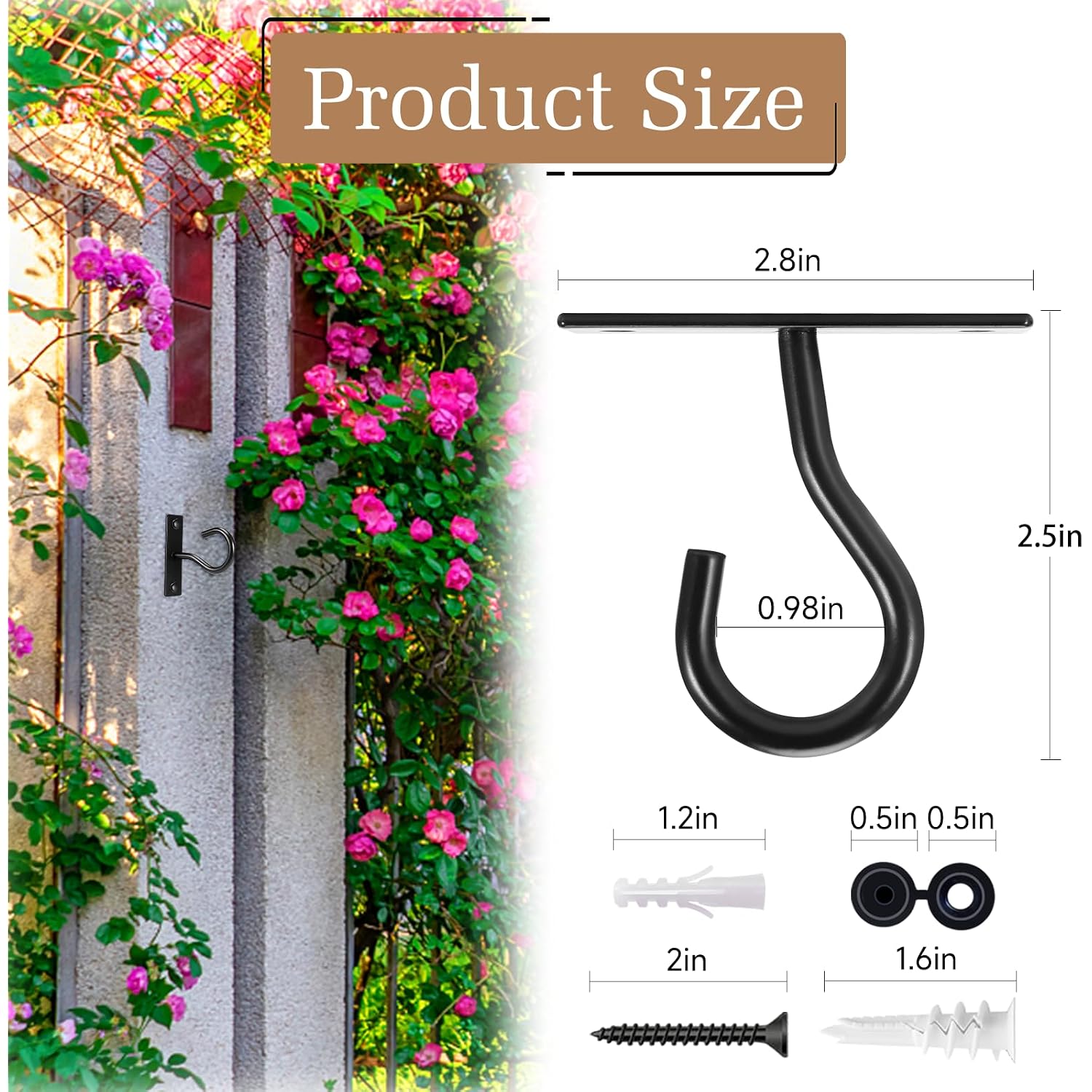 2Pack 2.5Inch Ceiling Hooks For Hanging Plant, Hanger For Indoor And Outdoor Plant Pots Holder, Wall Hook For Planters, Flower Basket, Wind Chimes, Lanterns, Lights, Bird Feeders, Home Decor