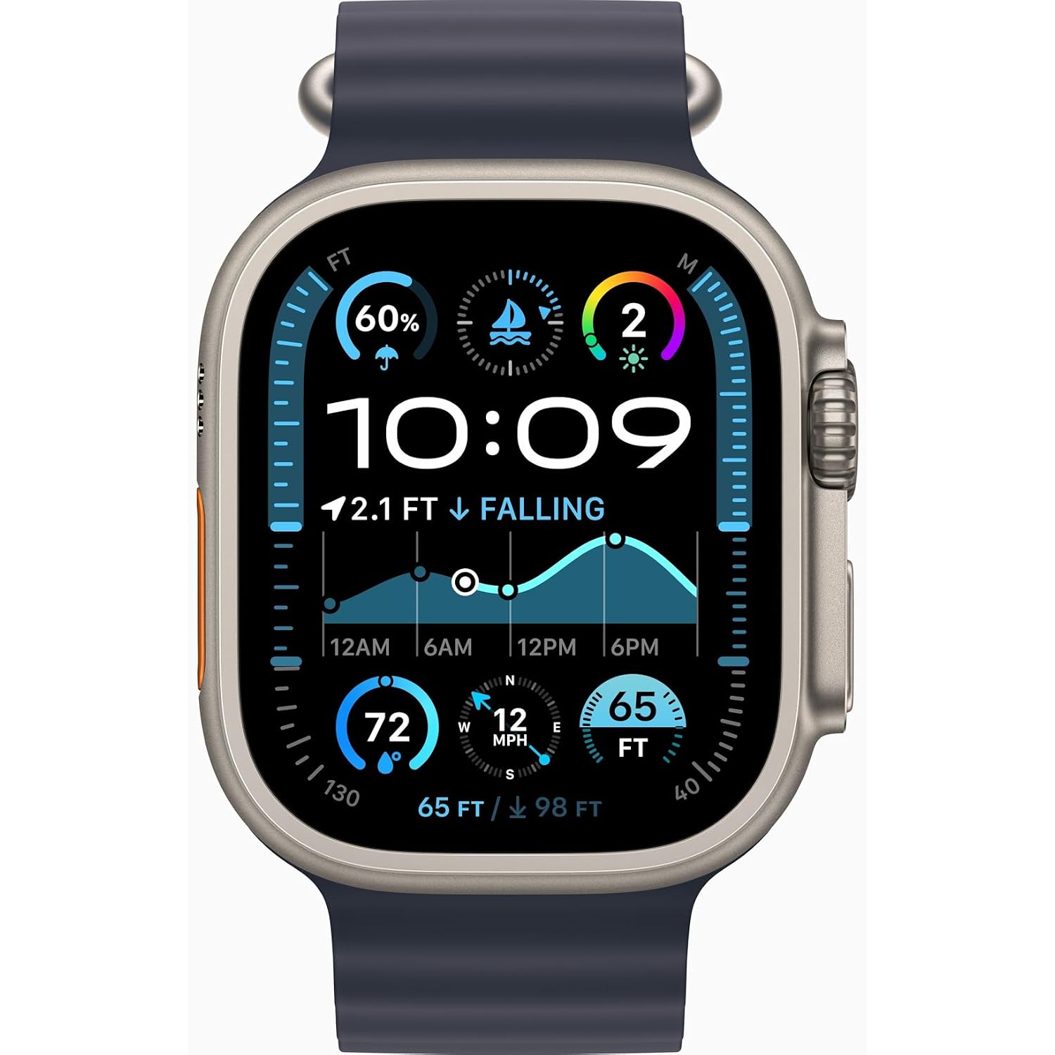 Apple Watch Ultra 2 [Gps + Cellular, 49Mm] - Titanium Case With Blue Ocean Band, One Size (Renewed)
