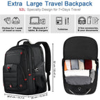 52L Extra Large Travel Backpack For Men&Women, Fit 17.3" Laptops | Lifetimewarranty, Large Capacity, Long-Term Durability, Tsa Friendly,Anti-Theft,Water Resistant,Business,College Rucksack Bag