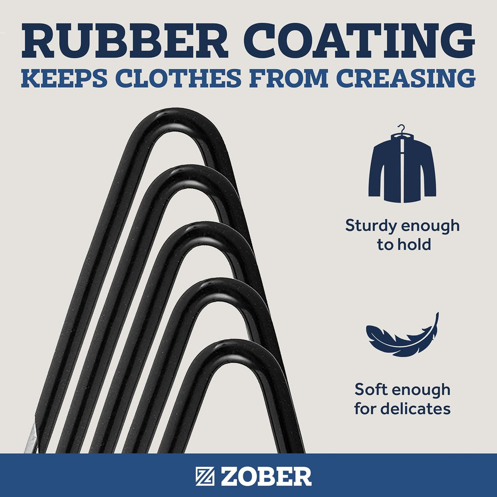 Zober Pants Hangers Non Slip - Open Ended Pants And Jean Hangers For Closet - Space Saving Clothes Hanger - Strong, Durable, Metal Pant Hangers (Black 2O Pack)