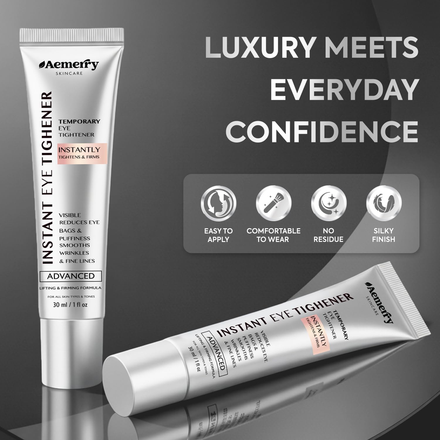 Instant Firm Temporary Eye Tightener: Advanced Tightening & Lifting Cream With Brush For Eye Bags, Wrinkles, Puffiness, Fine Lines – Lightweight, Easy Wear Formula, Gentle For All Skin Types. 1 Oz