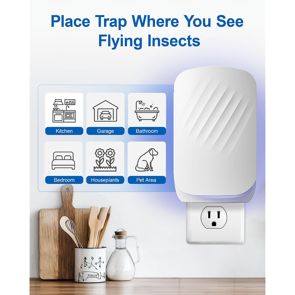 Wowcatch Plug-In Flying Insect Trap For Indoors, Fly Trap For Fruit Flies, Gnats & House Flies, Uv Light Indoor Bug Catcher For Home, Kitchen, Mess-Free Alternative To Bug Zapper, 1 Device 2 Refills