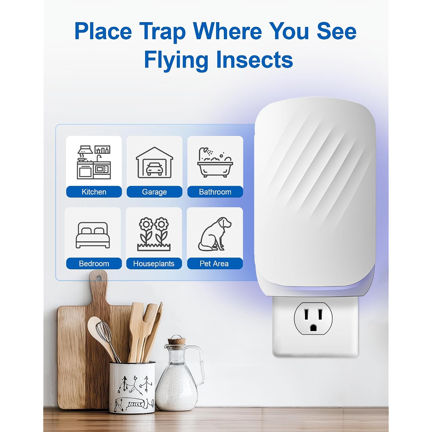 Wowcatch Plug-In Flying Insect Trap For Indoors, Fly Trap For Fruit Flies, Gnats & House Flies, Uv Light Indoor Bug Catcher For Home, Kitchen, Mess-Free Alternative To Bug Zapper, 1 Device 2 Refills