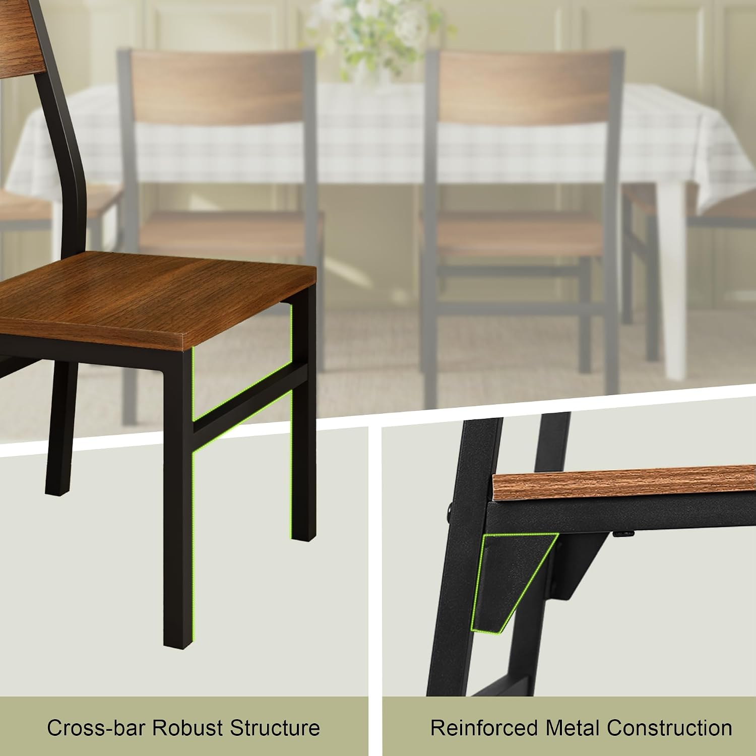 Feonase Dining Chairs Set Of 6, Modern Kitchen Chairs With Ergonomic Backrest, Mdf Board And Metal Legs, Dinner Chairs For Dining Room, Kitchen And Living Room, Walnut