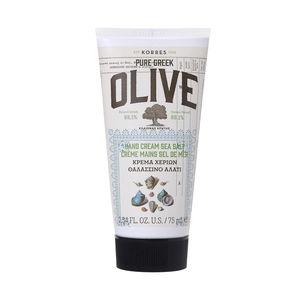 KORRES Olive Hand Cream, Sea Salt, Nourishing and Hydrating Moisturizer with Greek Olive Oil and Antioxidants, For Soft Smooth Skin and Dry Hands, Vegan Skin Care for Women & Men, 2.54 Fl Oz