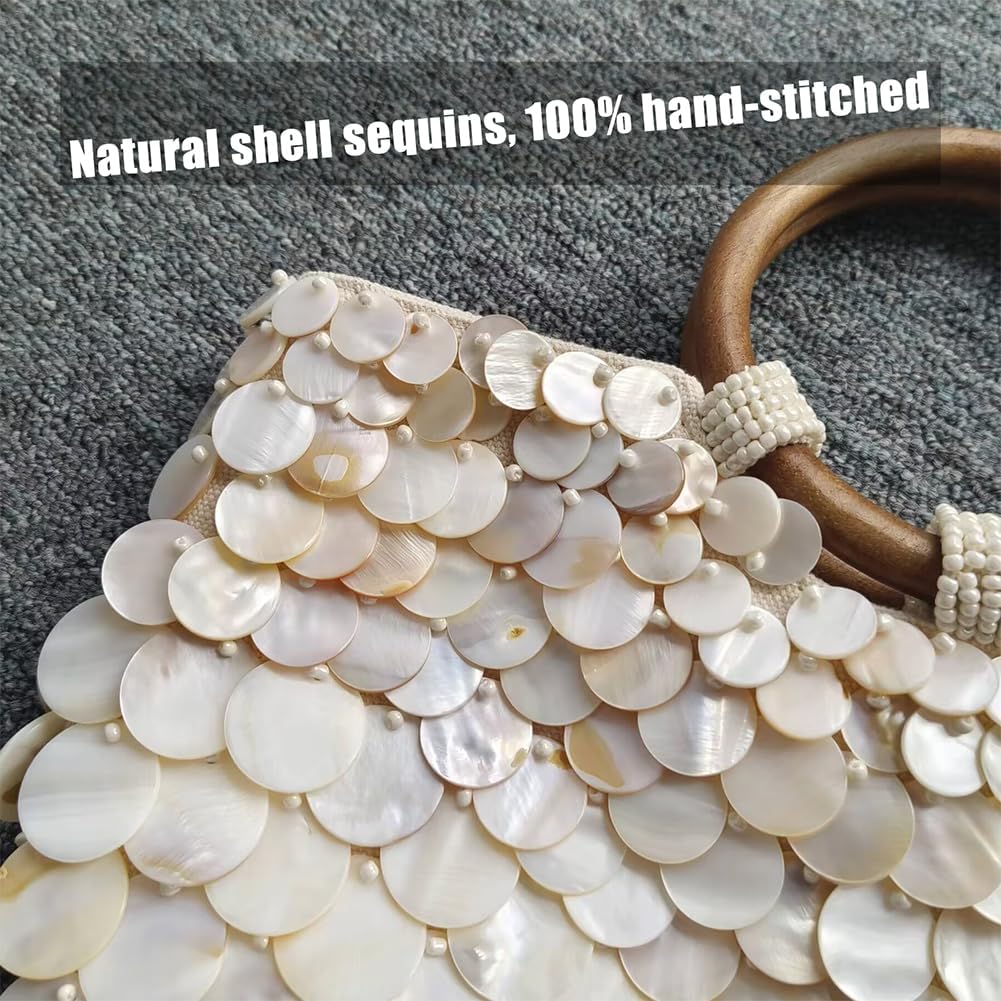 Shell Beaded Clutch Purse For Women Luxury Handmade Top Handle Bag Beach Evening Handbag For Summer Vacation