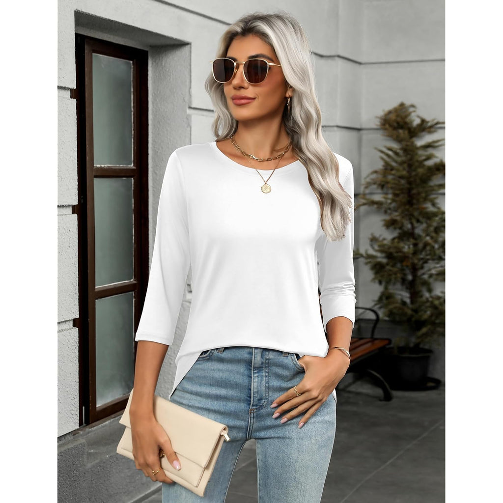 Zeagoo Women Tops 3 Pack 3/4 Sleeve Crewneck Cute Basics Tees Casual Fashion Summer Spring T Shirts Business Work Tee Top