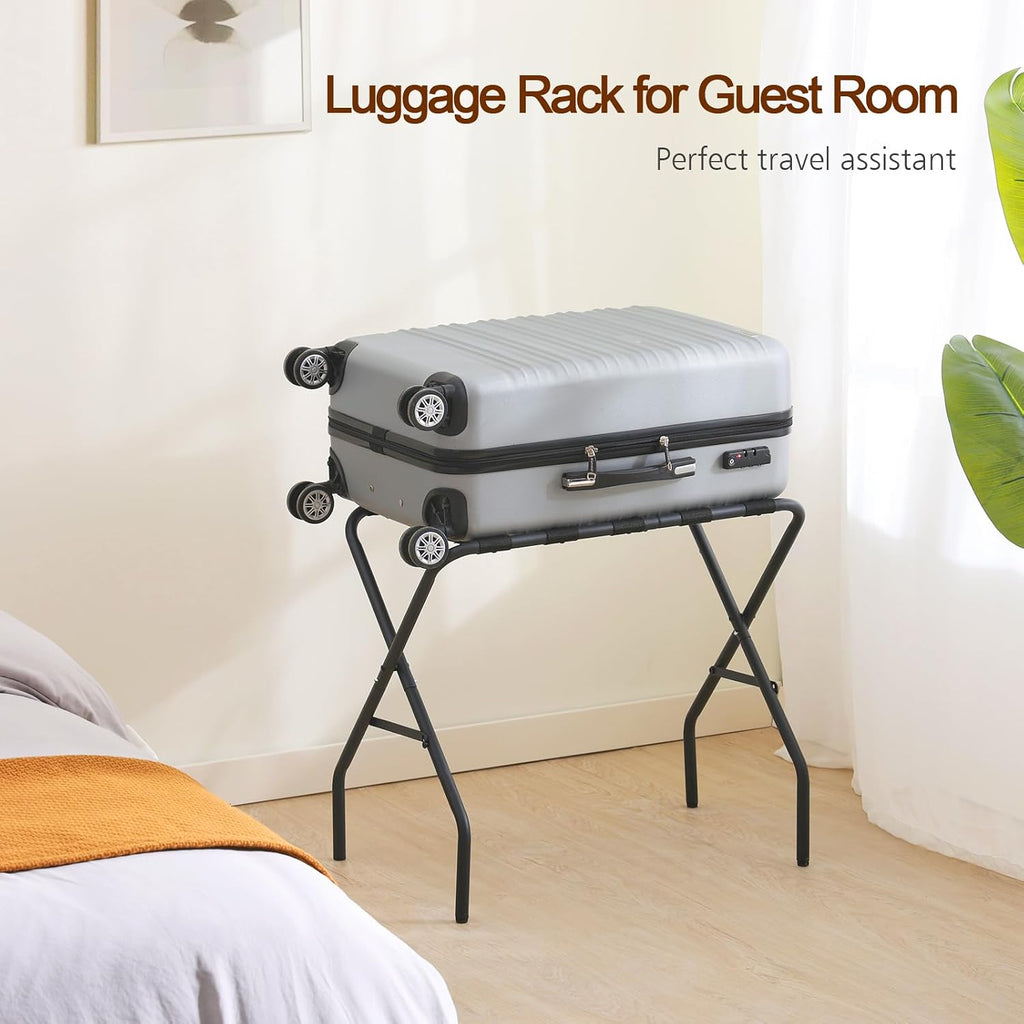 Amhancible Luggage Rack, Foldable Suitcase Stands Set Of 2, Metal Luggage Holder For Guest Room, Bedroom, Hotel, Holds Up To 110 Lb, Easy Assemble, Black Hlr01Bk