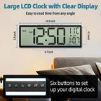 15" Large Digital Wall Clock Battery Operated Black, Clock With Large Display Numbers, Calendar, Auto Dst, Clocks For Living Room, Kitchen, Office, Bedroom