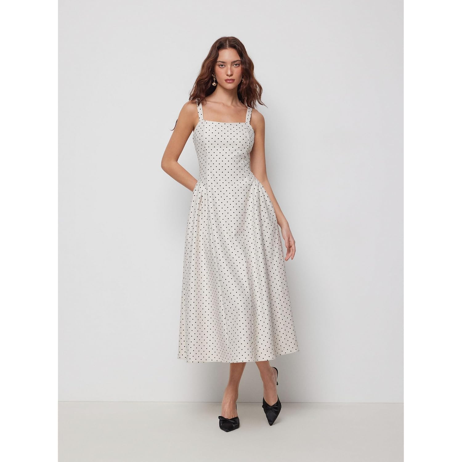 Cider Womens Polka Dots Summer Casual Dresses Square Neck Sleeveless Midi A Line Elegant Dress