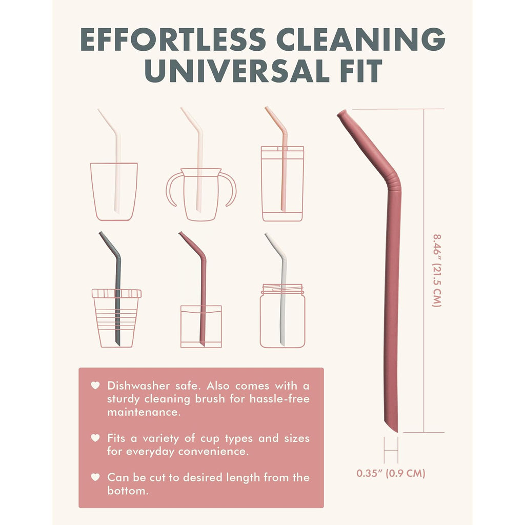 Nightingale Reusable Silicone Straws - Bendy Drinking Straw With Cleaning Brush - Collapsible And Bendable Travel Straw For Kids - Dishwasher Safe, Food-Safe - Set Of 6 (Oak Multi)