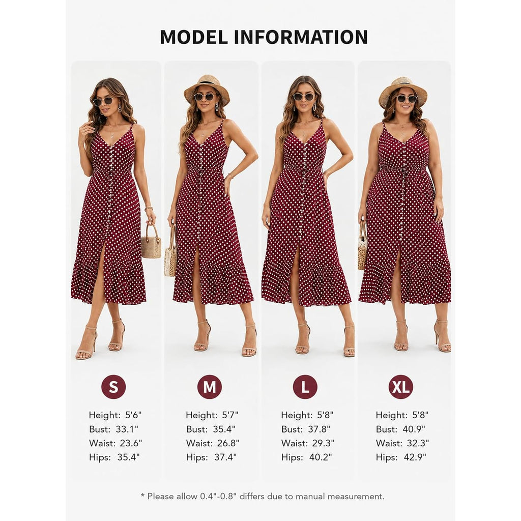 Brovave Women'S 2026 Summer Casual Boho Sundress Polka Dot Spaghetti Strap V Neck Flowy Midi Dresses