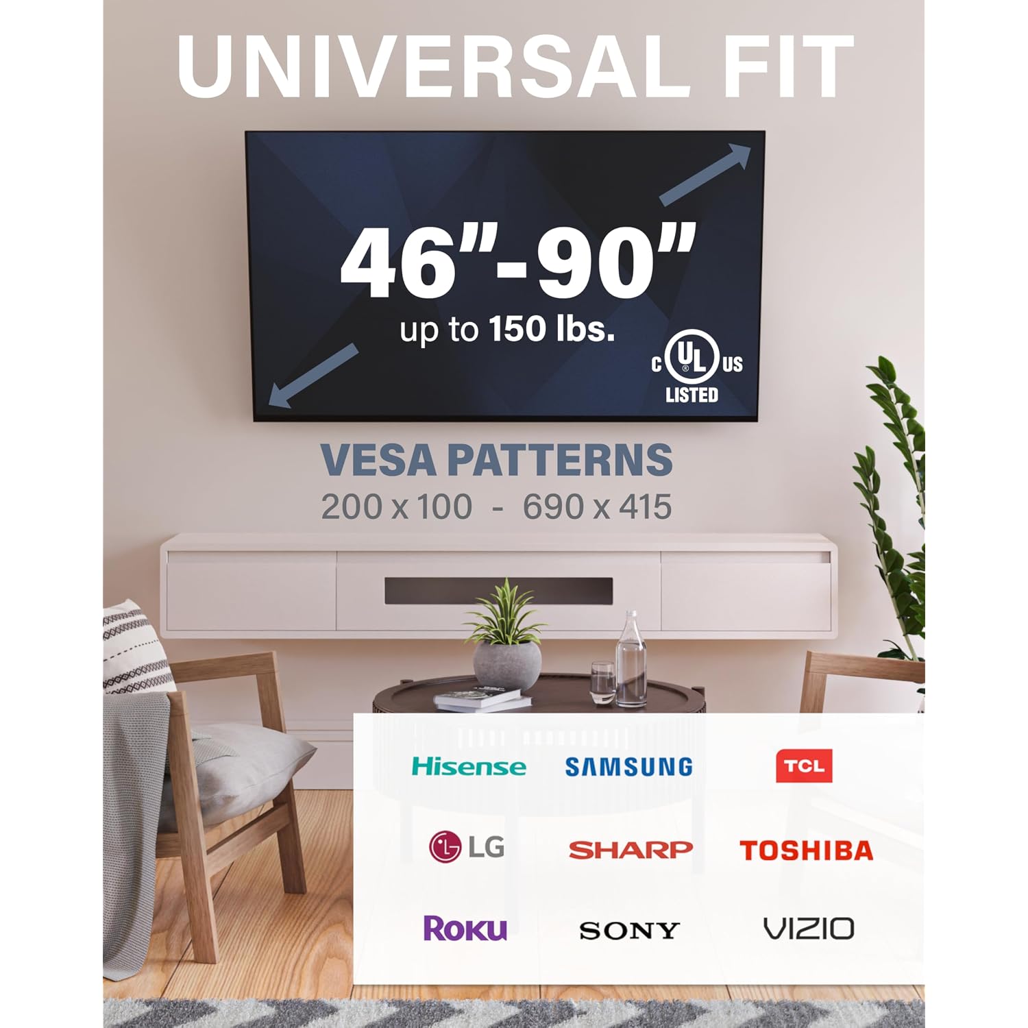 Sanus Tilting Tv Wall Mount For 46" - 90” Tvs Or 150Lbs - Premium Tilt Mount W/Universal Fit - Smooth 5.7" Extension Allows For Cable Management - Includes Hardware & Drill Template For Easy Install