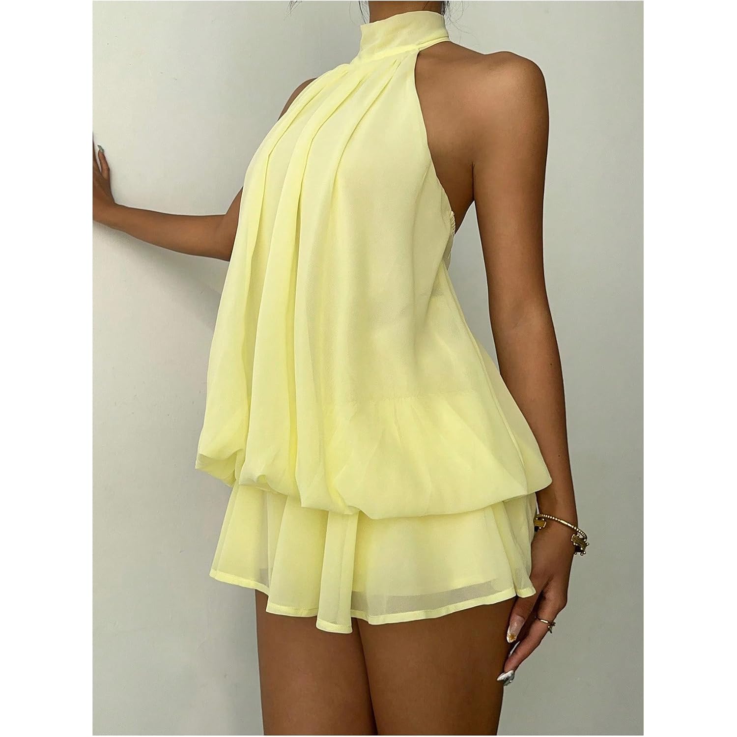 Verdusa Women'S Chiffon Halter Drop Waist Flowy Wedding Guest Mini Dresses