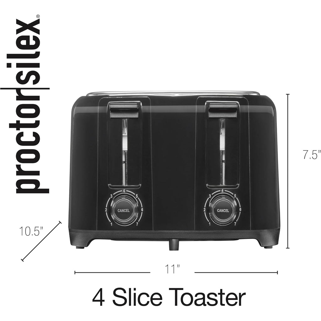 Proctor Silex 4 Slice Toaster With Extra Wide Slots For Bagels | Browning Control With 7 Shades | Auto Shutoff | Toast Boost | Slide-Out Crumb Tray | Cancel Button | White | 24215G