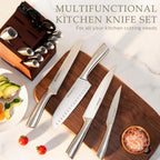 Astercook Knife Set, Kitchen Knives Set with Block and Sharpener Full Tang 15 Pcs Premium Stainless Steel Knives, Dishwasher Safe Knife Set with Anti-slip Ergonomic Handle, Walnut, Mothers Day Gifts