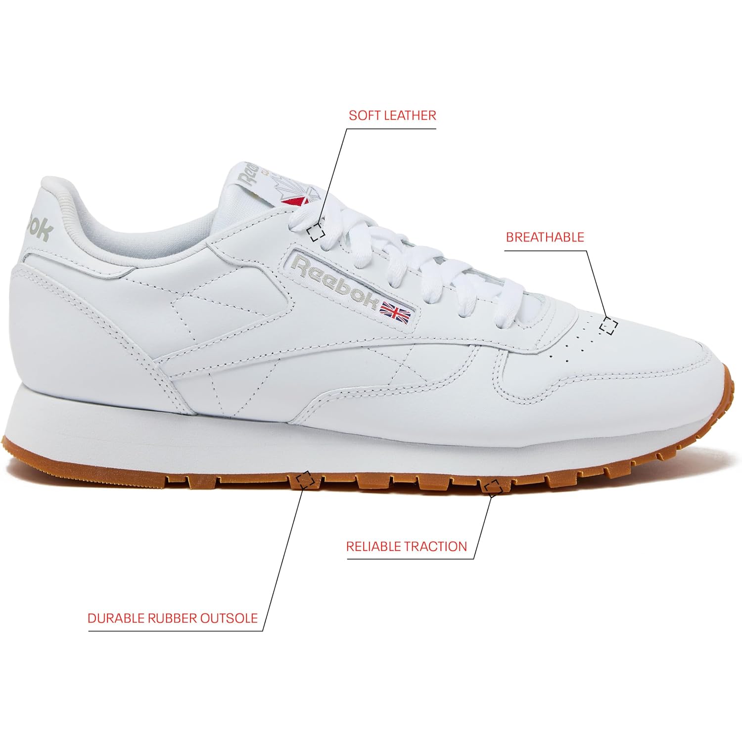 Reebok Classic Leather Sneakers For Men, Casual Tennis Mens Shoes