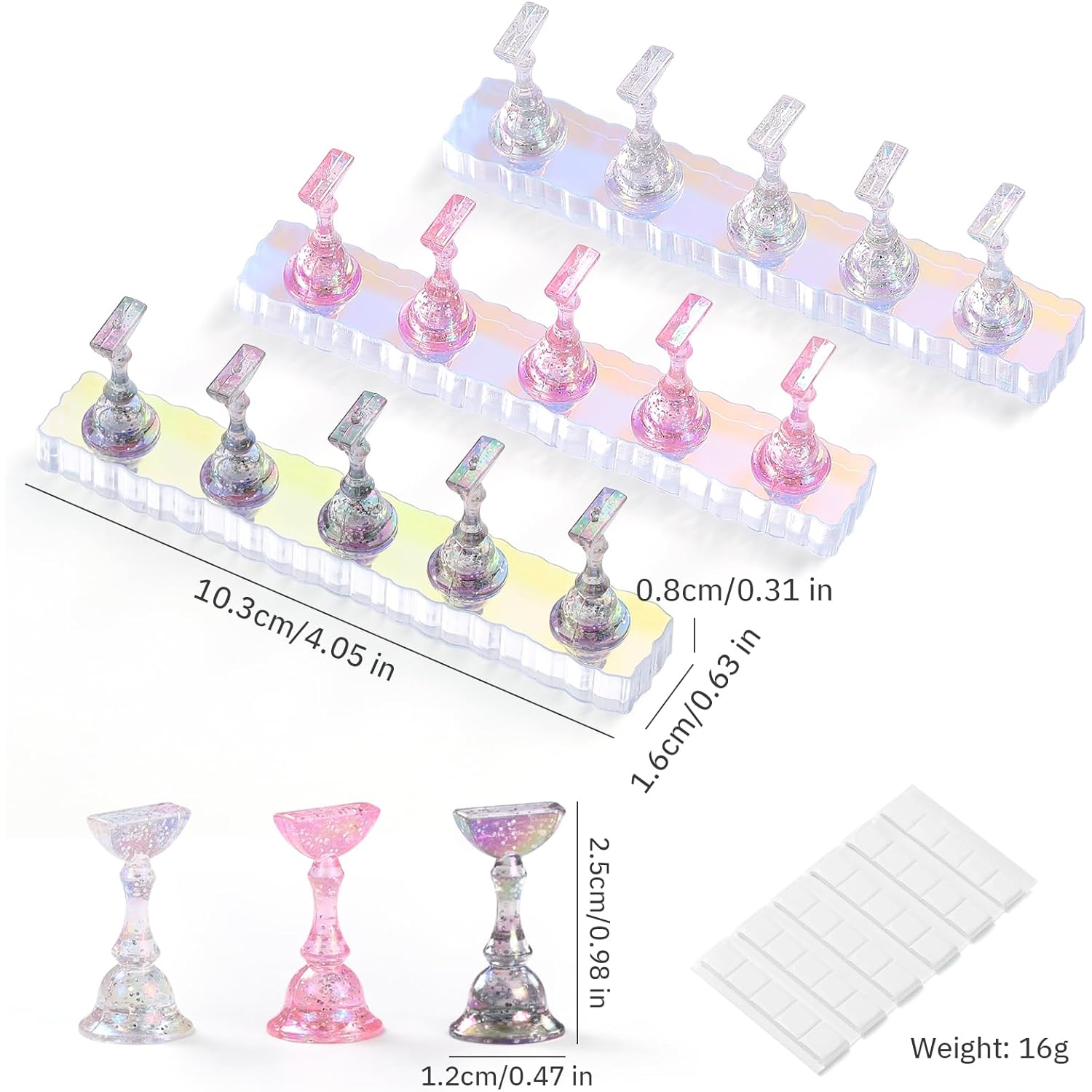 Etercycle 2 Set Nail Holder for Display Painting Nails - Aurora Acrylic Magnetic Practice Nail Stand Set - Fake Nail Holder for Press On Nails with Reusable Adhesive Putty (Pink+Black+Clear)