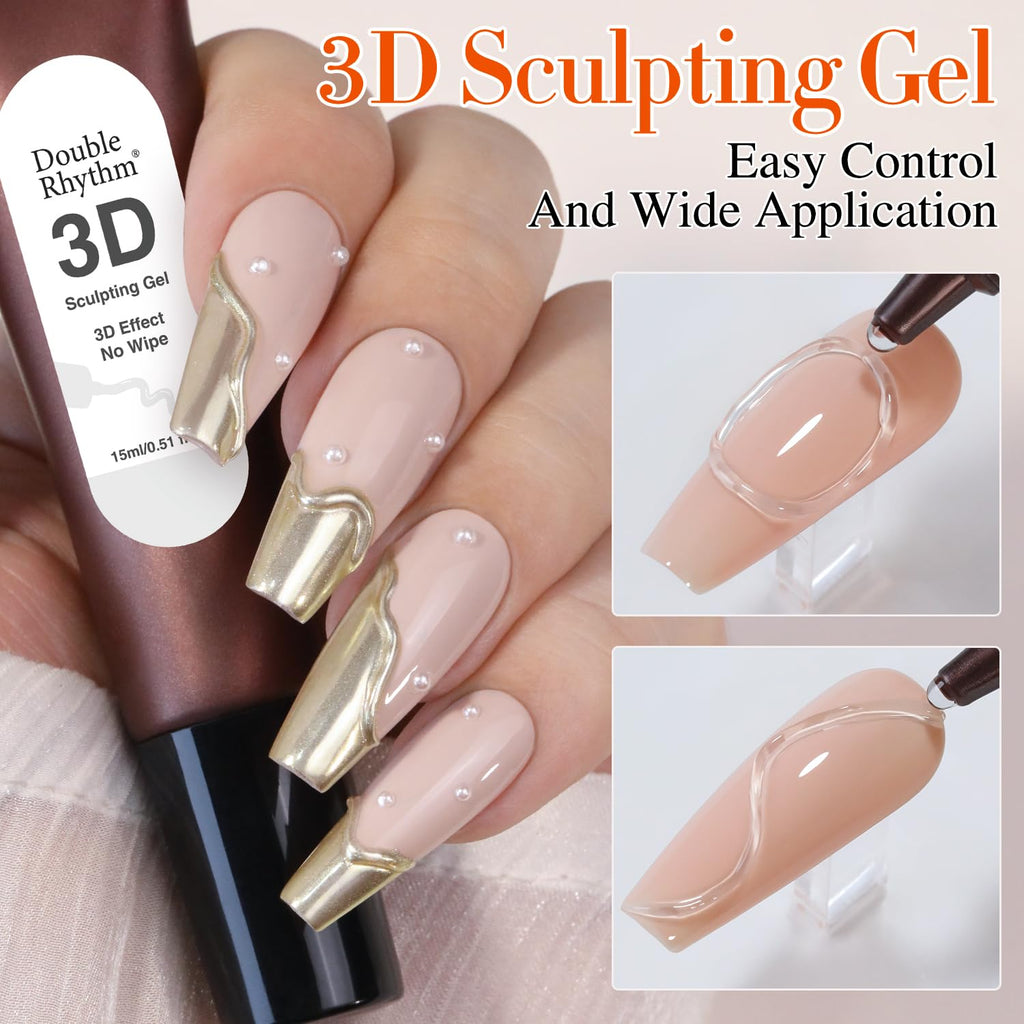 Double Rhythm 0.5 Oz 3D Nail Gel Nail Art Sculpting Gel No Wipe Gel Polish for Nail Designs DIY Nail Art for Drawing, Molding, Sculpture and Decoration (3D Sculpting Gel Clear)