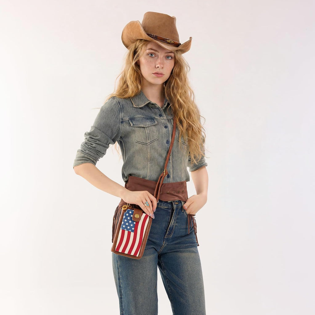 Montana West American Flag Phone Purse For Women Patriotic Crossbody Bag American Pride Cellphone Purse With Removable Strap
