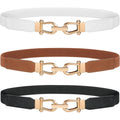 JASGOOD Women Stretchy Waist Belt Retro Elastic Skinny Belt for Ladies with Gold Buckle