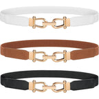 JASGOOD Women Stretchy Waist Belt Retro Elastic Skinny Belt for Ladies with Gold Buckle